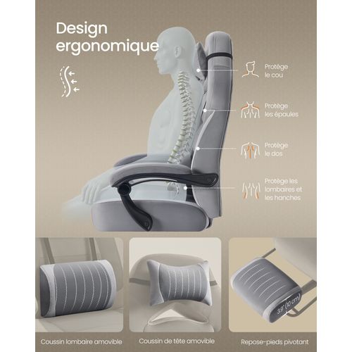 Chaise De Jeu, Ergonomique,  Capacité De Charge De 150 Kg, Gris Ardoise Et Gris Tourterelle