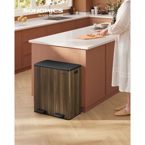 Poubelle à Double Compartiment 2 X 30 L, Avec 15 Sacs Poubelles, Pédales En Métal