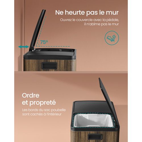 Poubelle à Double Compartiment 2 X 30 L, Avec 15 Sacs Poubelles, Pédales En Métal