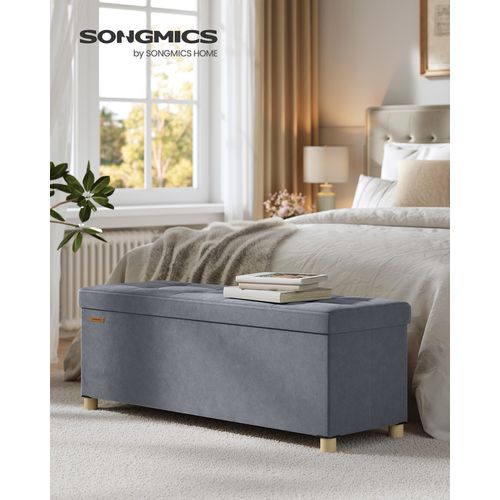 Banc De Rangement Pliable SONGMICS - Velours Côtelé Rose - 38x110x38 Cm, 131L - Charge 300 Kg - Pouf, Coffre, Repose-pieds - 9