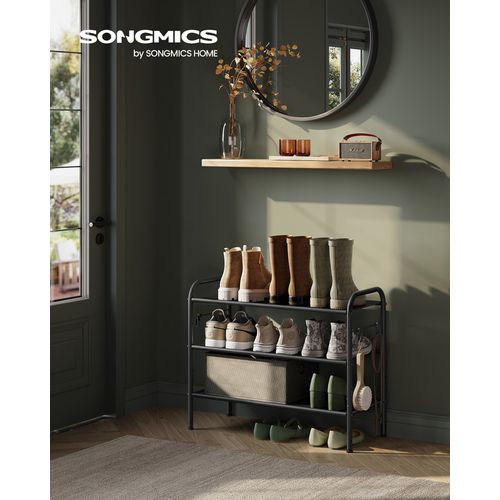 Organiseur De Chaussures à 3 Niveaux, En Métal Avec 4 Crochets Latéraux, Pour 12 Paires