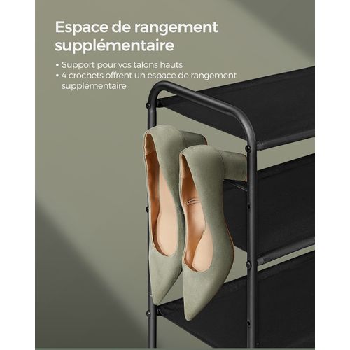 Organiseur De Chaussures à 3 Niveaux, En Métal Avec 4 Crochets Latéraux, Pour 12 Paires