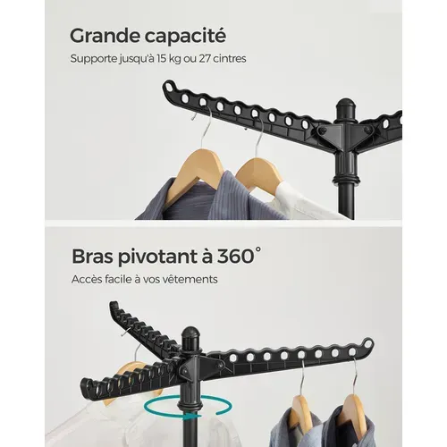 Étendoir à Linge, Séchoir Sur Pied, 3 Bras Rotatifs Pour Cintres, 4 Pieds, Pour L'intérieur
