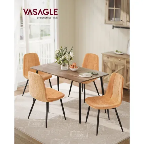 Chaises De Salle à Manger, Lot De 4, Tissu Chenille, Pu Texturé Glacé, Marron Caramel