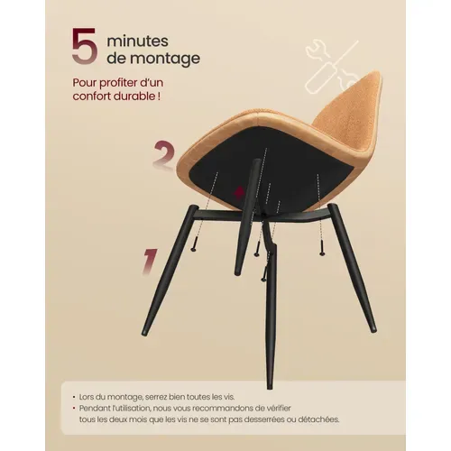 Chaises De Salle à Manger, Lot De 4, Tissu Chenille, Pu Texturé Glacé, Marron Caramel