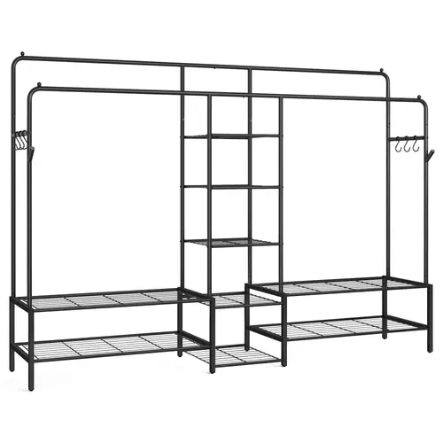 Portant à Vêtements, Avec 9 Étagères, Cadre En Métal, Tringles, Pour Chambre, Salon, Entrée, Noir