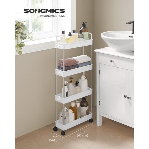 SONGMICS Chariot de Rangement à roulettes, Desserte, Étagère de Cuisine, avec Poignées, Montage Facile, pour Chambre, Salle de Bain, Cadre en Acier, 27,5 x 41,3 x 73 cm, Marron Rustique LRC081KD01