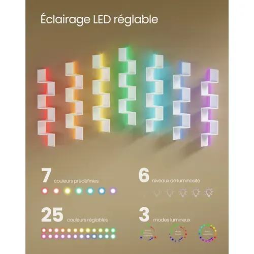 Étagère D’angle Murale Avec Éclairage LED, 5 Niveaux, Étagère Flottante, Avec Bouton, Blanc Mat