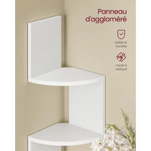 Étagère D’angle Murale Avec Éclairage LED, 5 Niveaux, Étagère Flottante, Avec Bouton, Blanc Mat