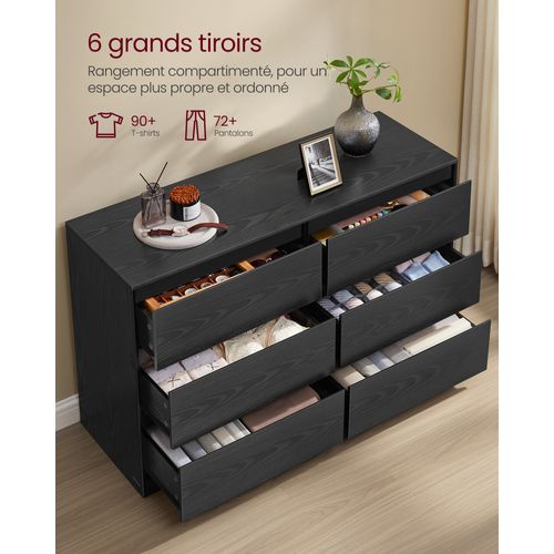 Commode Chambre 6 Tiroirs, 40 X 119,4 X 75 Cm, Style Moderne, Noir Boisé