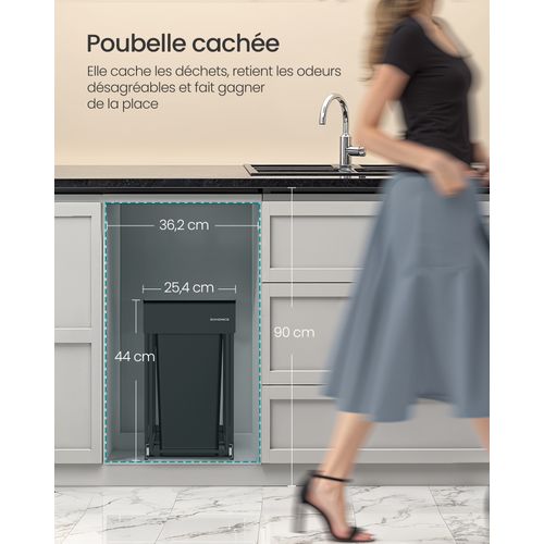 Poubelle De Tri Sélectif, Poubelle De Cuisine Extractible Coulissante, 2 Seaux De 15 L, Noir D'encre