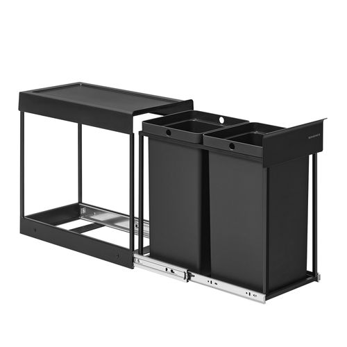 Poubelle De Tri Sélectif, Poubelle De Cuisine Extractible Coulissante, 2 Seaux De 15 L, Noir D'encre