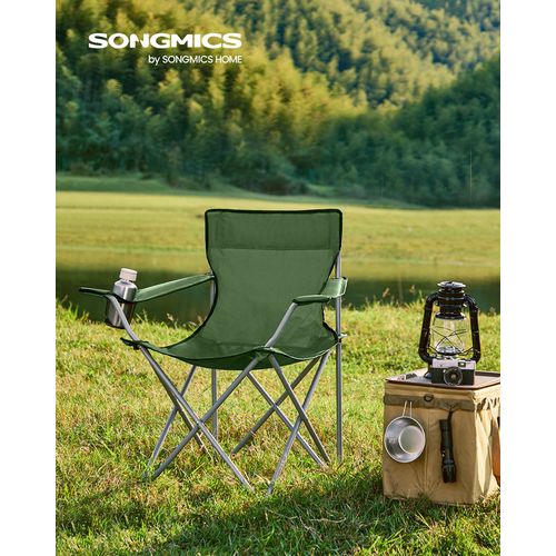 Chaise Pliante Camping, Lot De 2, Chaise De Pêche Extérieur, Avec Accoudoir, Porte-gobelet