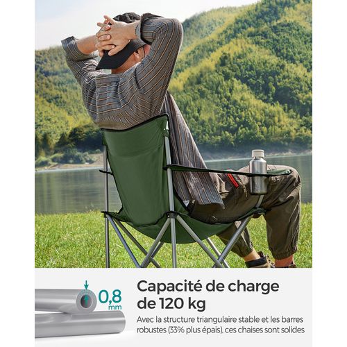 Chaise Pliante Camping, Lot De 2, Chaise De Pêche Extérieur, Avec Accoudoir, Porte-gobelet