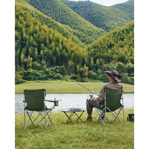 Chaise Pliante Camping, Lot De 2, Chaise De Pêche Extérieur, Avec Accoudoir, Porte-gobelet