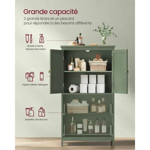 Armoire De Salle De Bain, Meuble De Rangement, Placard De Cuisine Avec 2 Portes Et 2 Tiroirs
