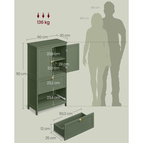 Armoire De Salle De Bain, Meuble De Rangement, Placard De Cuisine Avec 2 Portes Et 2 Tiroirs