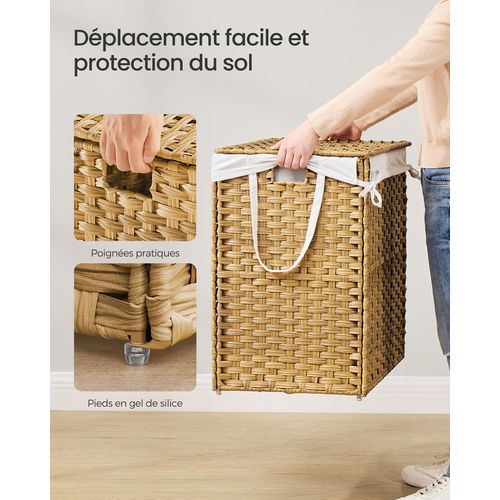 SONGMICS Panier De Rangement 90L Avec Couvercle - Corbeille Linge Bois LCB51NL
