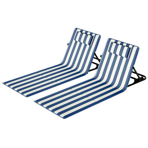 Lot De 2, Chaise Longue, Portable, Avec Appui-tête, Dossier Inclinable, Bleu Et Blanc