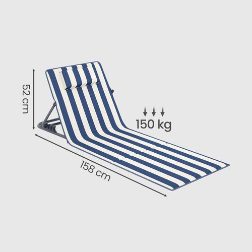 Lot De 2, Chaise Longue, Portable, Avec Appui-tête, Dossier Inclinable, Bleu Et Blanc
