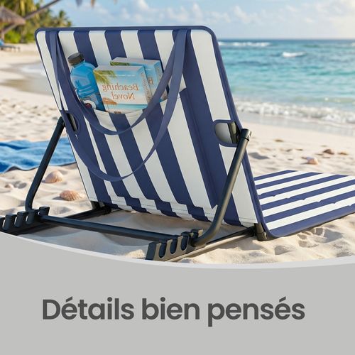 Lot De 2, Chaise Longue, Portable, Avec Appui-tête, Dossier Inclinable, Bleu Et Blanc