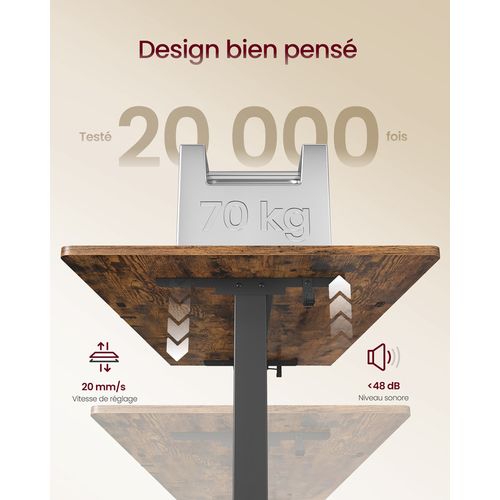 Bureau électrique Réglable En Hauteur, 160 X 80 Cm, Tiroir, Port USB-c, Marron Rustique