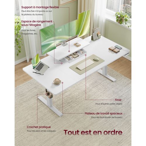 Bureau Électrique Réglable En Hauteur,rappel De Sédentarité, Pour Télétravail, Blanc Nuage