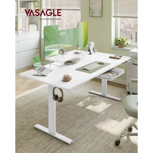 Bureau Électrique Réglable En Hauteur,rappel De Sédentarité, Pour Télétravail, Blanc Nuage