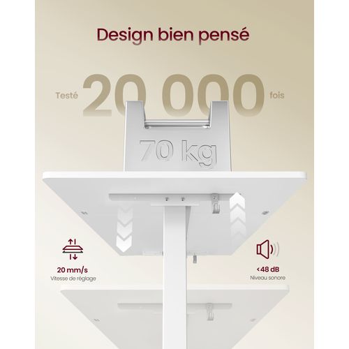 Bureau Électrique Réglable En Hauteur,rappel De Sédentarité, Pour Télétravail, Blanc Nuage