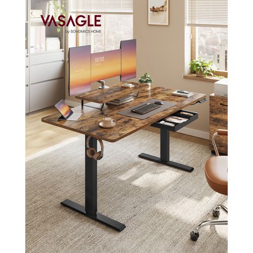 Bureau Électrique Réglable En Hauteur, 140 X 70 Cm, Port USB-c, Marron Rustique