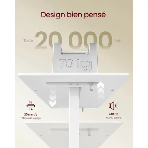 Bureau Électrique Réglable En Hauteur, 140 X 70 Cm, Port USB-c, Blanc Nuage