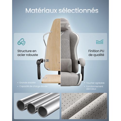 Chaise Gaming, Ergonomique, Coussin D’assise à Ressorts, Repose-pieds, Gris Tourterelle