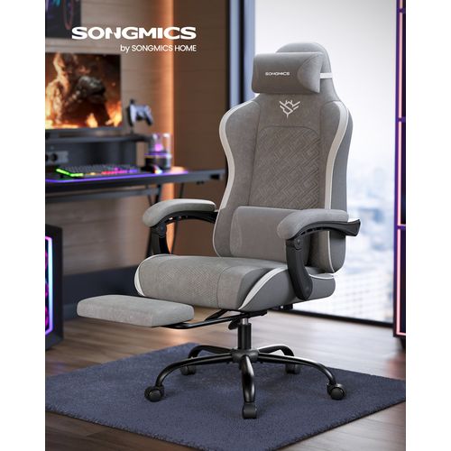 Chaise Gaming, Ergonomique, Coussin D’assise à Ressorts, Repose-pieds, Gris Tourterelle