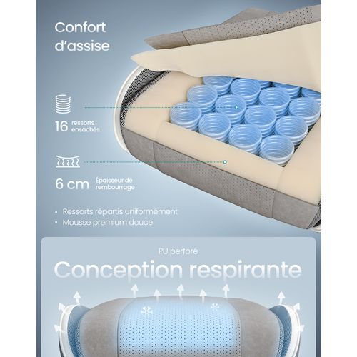 Chaise Gaming, Ergonomique, Coussin D’assise à Ressorts, Repose-pieds, Gris Tourterelle