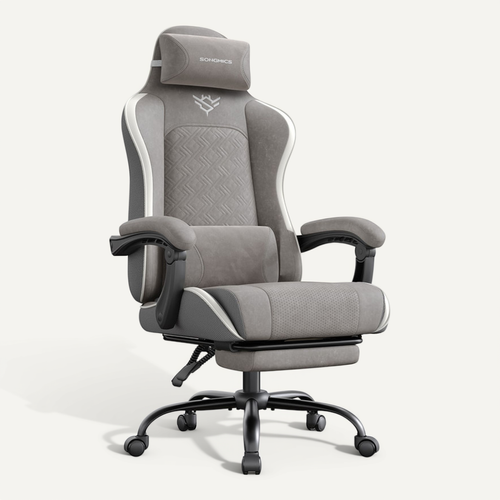Chaise Gaming, Ergonomique, Coussin D’assise à Ressorts, Repose-pieds, Gris Tourterelle