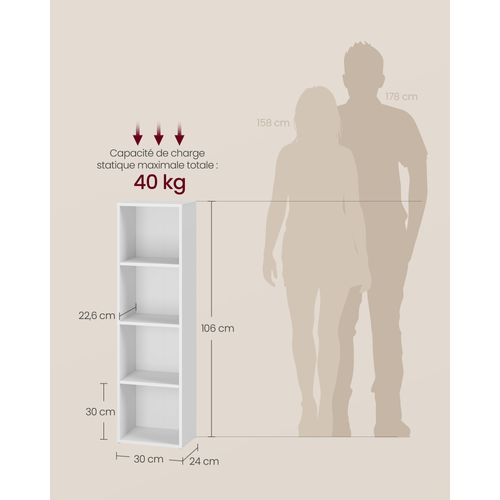 Étagère Sur 4 Niveaux, Avec Étagères Réglables, Meuble De Rangement Ouvert, Blanc Nuage