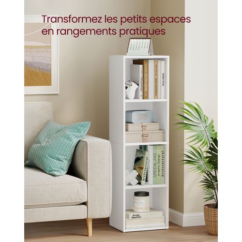 Étagère Sur 4 Niveaux, Avec Étagères Réglables, Meuble De Rangement Ouvert, Blanc Nuage