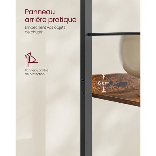 Bibliothèque Sur 6 Niveaux, Avec Panneaux Arrière, Style Industriel, Marron Rustique Et Noir