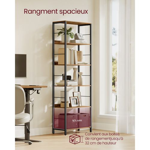 Bibliothèque Sur 6 Niveaux, Avec Panneaux Arrière, Style Industriel, Marron Rustique Et Noir