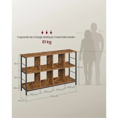 Meuble De Rangement 2 Niveaux, Étagère Rangement, Bibliothèque Style Industriel, 8 Cubes