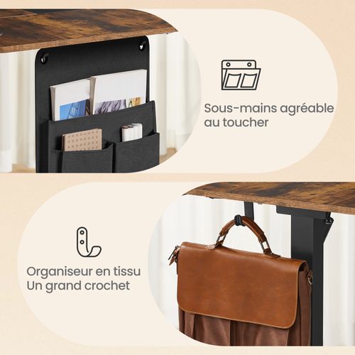 Bureau Réglable En Hauteur, 180 X 80 Cm, Fonction Mémoire, Port USB-c, Marron Et Noir