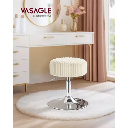 Tabouret De Maquillage, Réglable En Hauteur, Pivotant à 360 Degrés, En Velours Côtelé, Blanc