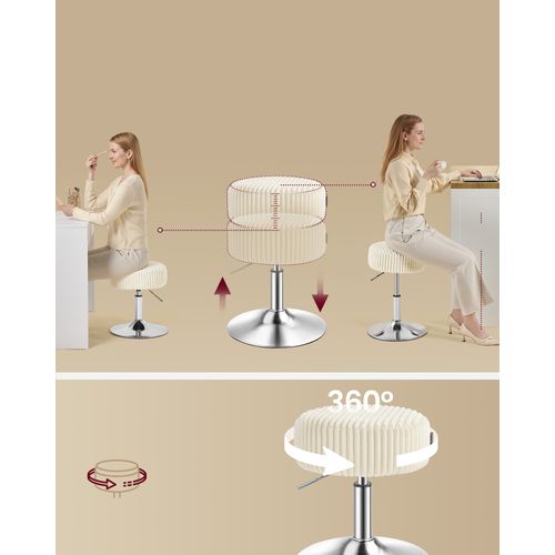 Tabouret De Maquillage, Réglable En Hauteur, Pivotant à 360 Degrés, En Velours Côtelé, Blanc