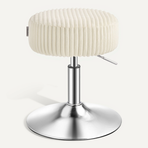 Tabouret De Maquillage, Réglable En Hauteur, Pivotant à 360 Degrés, En Velours Côtelé, Blanc
