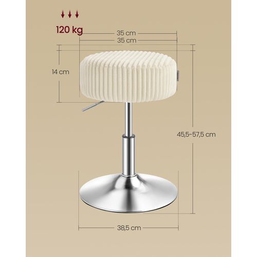 Tabouret De Maquillage, Réglable En Hauteur, Pivotant à 360 Degrés, En Velours Côtelé, Blanc