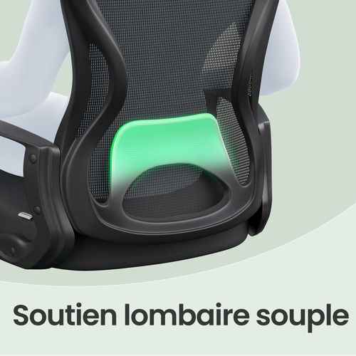 Fauteuil De Bureau Ergonomique Pivotante, En Maille, Soutien Lombaire, Fonction Basculante, Noir
