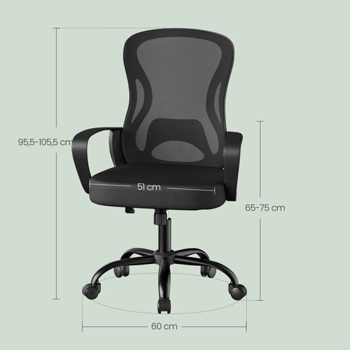 Fauteuil De Bureau Ergonomique Pivotante, En Maille, Soutien Lombaire, Fonction Basculante, Noir