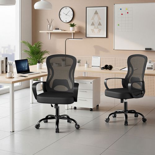 Fauteuil De Bureau Ergonomique Pivotante, En Maille, Soutien Lombaire, Fonction Basculante, Noir