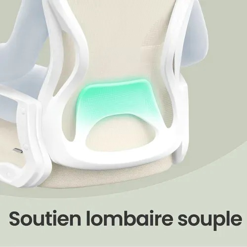 Chaise De Bureau Ergonomique, En Maille, Fonction Bascule, Accoudoirs, Beige Et Blanc