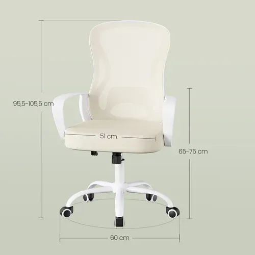 Chaise De Bureau Ergonomique, En Maille, Fonction Bascule, Accoudoirs, Beige Et Blanc